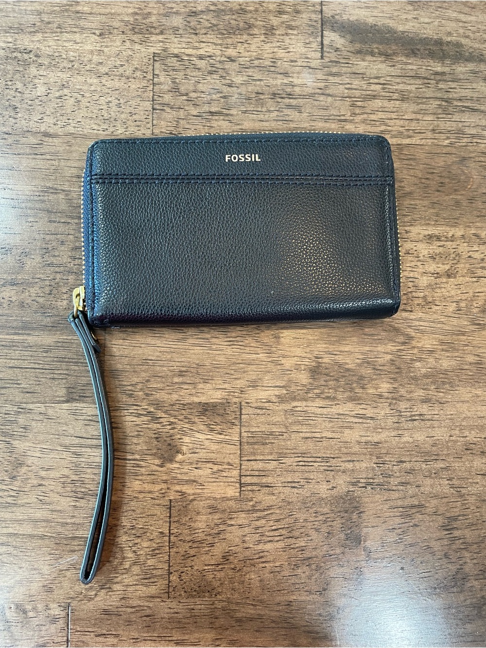 Fossil Black Leather Wristlet with Gold Accent
